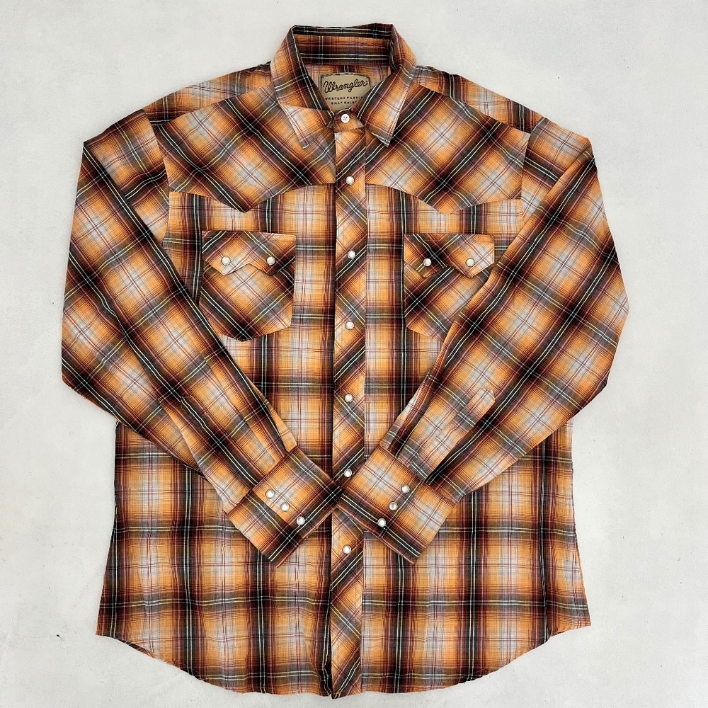 Wrangler Mens Size L Button Up Western Cowboy Shirt Multicolor Pearl‎ Snap Front